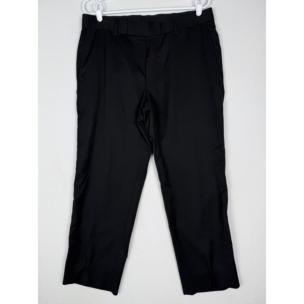 Hugo Boss Mens 33x28 Black Virgin Wool Dress Pants Flat Front Trousers